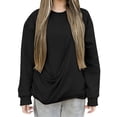 thumbnail image 2 of Chandails d'Automne Grande Taille pour Femmes Mode Décontractée Couleur Unie Poche Col Rond Manches Longues Chandail en Molleton Amusant, 2 of 7