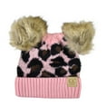 thumbnail image 1 of C.C Kids' Babies' Soft Stretch Cable Knit Faux Fur Pom Pom Beanie Hat, Leopard Baby Pink, 1 of 1