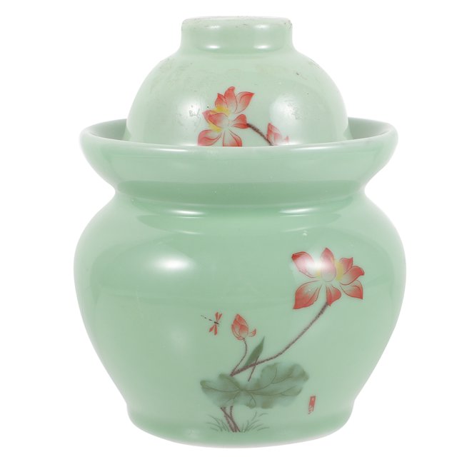 MOVTOTOP Pickle Jar Chinese Style Ceramic Pickle Container Ceramic Storage Jar with Lid