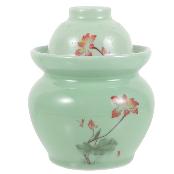 MOVTOTOP Pickle Jar Chinese Style Ceramic Pickle Container Ceramic Storage Jar with Lid