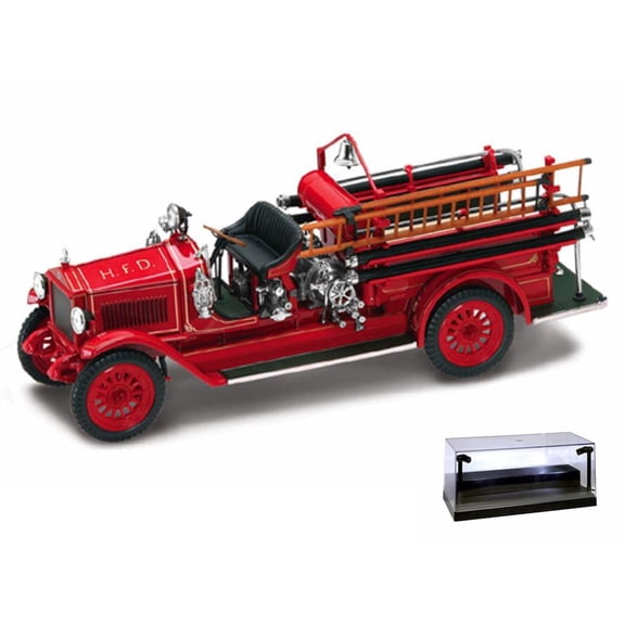 Diecast Car w/LED Display Case - 1923 Maxim C1 Fire Engine H.F.D., Red - Yatming 43002 - 1/43 Scale Diecast Model Toy Car