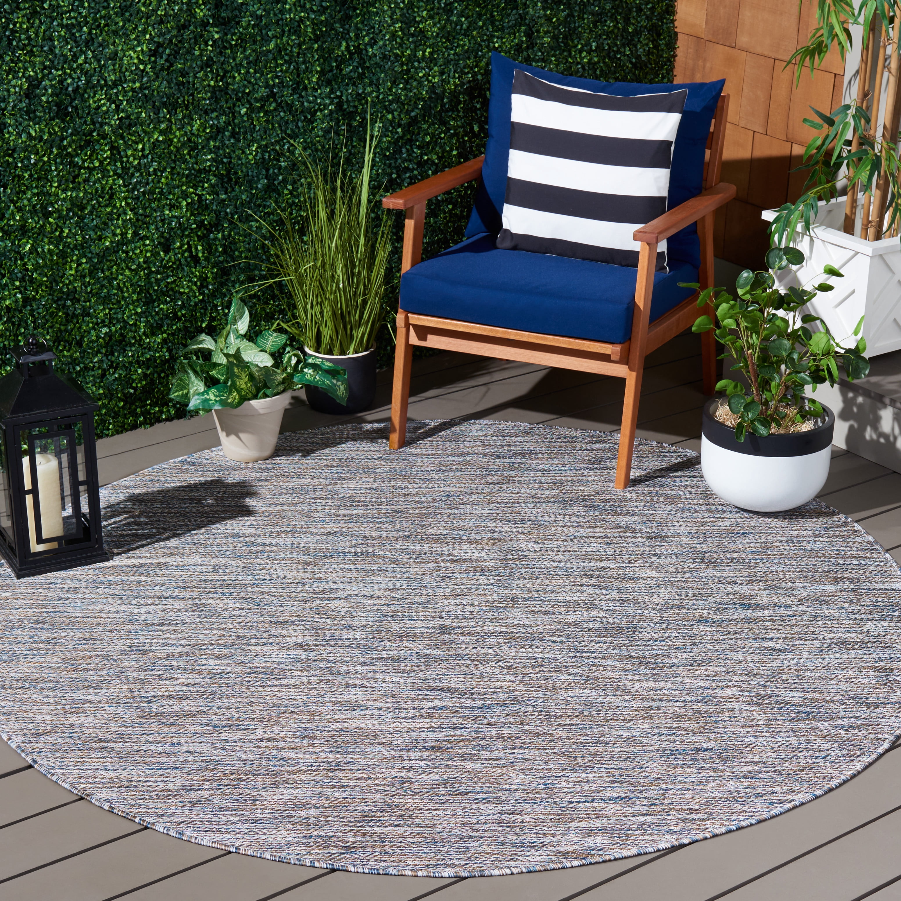 Safavieh Courtyard Mitre Geometric Indoor/Outdoor Area Rug, Ivory Blue/Beige, 6'7" x 6'7" Round