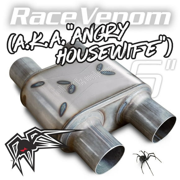 Black Widow Exhaust Exhaust Muffler BWAHWDD-33 Angry Housewife; Oval; Stainless Steel Case; Dual 3 Inch Center Inlet; Dual 3 Inch Center Outlet