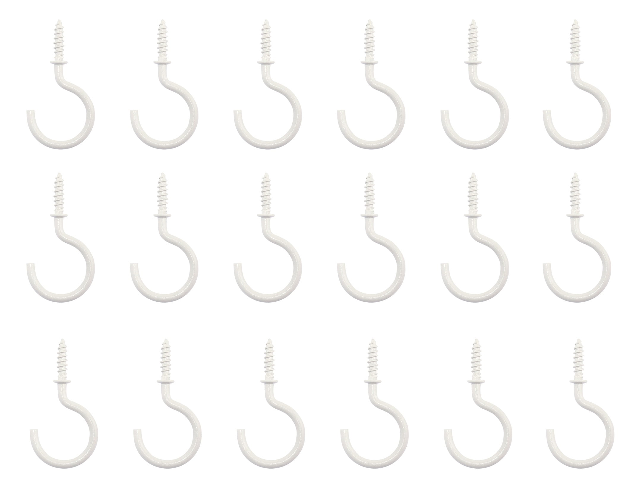 Metal Cup Hook, Pack of 18, White, Premium Steel Screw Hooks, Command Outdoor Light Clips