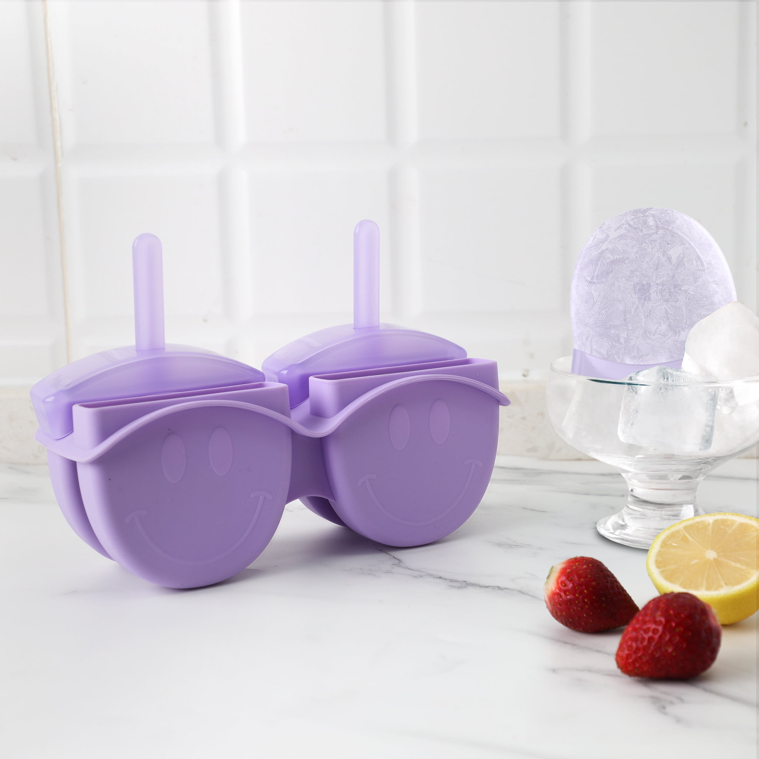 Smiley Face Silicone Ice Pop Molds-4 Cavity Purple