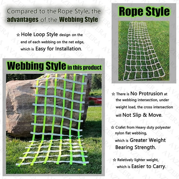 Climbing Net for Kids Outdoor, Cargo Climbing Net for Aldut Webbing Outside  Swing Tree Rope Ladder Treehouse Climb Playground Netting Ninja Obstacle  Course Play Backyard Heavy Duty, Green White 