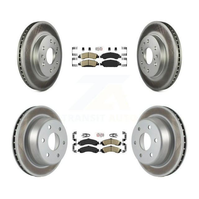 Transit Auto Front Rear Ceramic Pads and Coated Disc Brake Rotors Kit for Car 2005-2006 Chevrolet Silverado 1500 GMC Sierra with Dual Piston Caliper Drum rear brakes KGA-104758