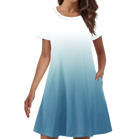 Sexlip Womens Ombre Print V Neck Flare Sleeve Swing Maxi Dress Flowy Elegant Wedding Guest Evening Dress Blue XXXL