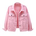 thumbnail image 2 of labakihah coats for women womens candy color denim jacket relaxed fit casual jean trucker jacket pink xxl, 2 of 9