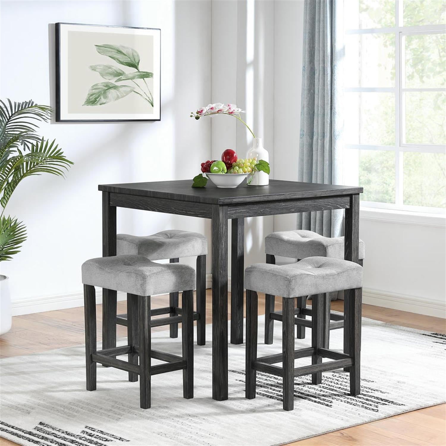 Demi Bonn 5-Piece Dining Table Set with 4 Upholstered Bar Stool, Industrial Kitchen Bar Table Furniture Sets for Living Room, Apartment, Black