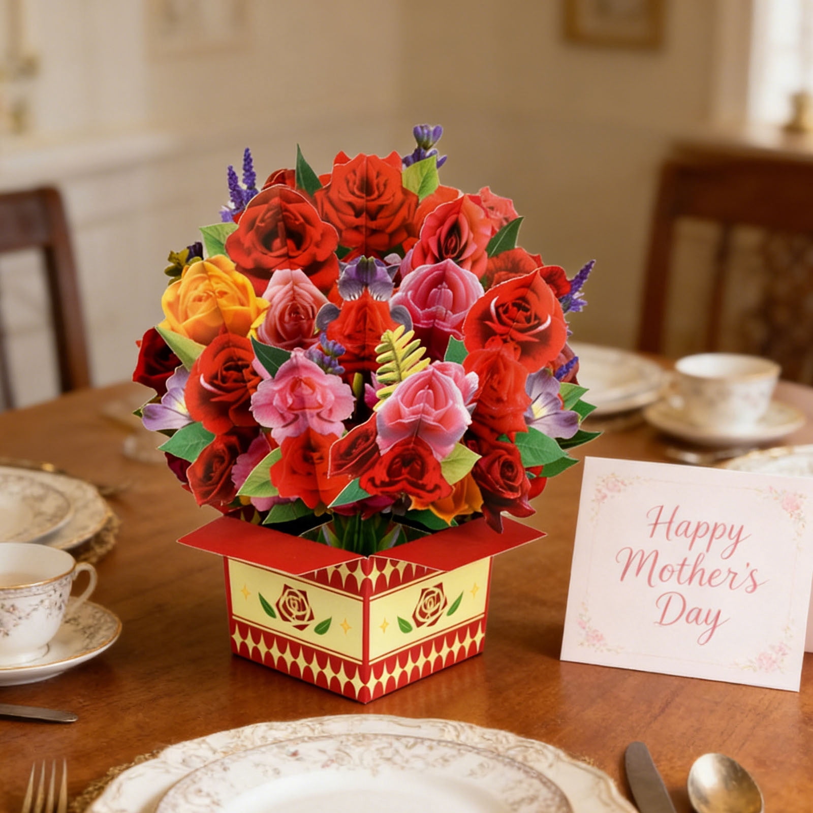 Yannianjz 4Pcs Mother's Day Greeting Card, 3D Poping-up Flower Arrangement Display Stand, Three-dimensional Bouquet Card for Birthdays, Anniversaries, Weddings