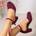 thumbnail image 5 of GERsome Women's Low Chunky Heels Closed Toe Ankle Strap Work Office Wedding Party Dress Pump Shoes, Wine Size 6.5, 5 of 9