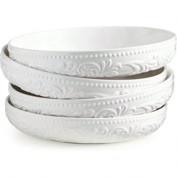 Ceramic Pasta Bowls Set of 4 50 OZ Large Salad Serving Bowl 9.75 Pasta Plates Shallow Bowl Plate Microwave Dishwasher Safe Emed Morning Glory