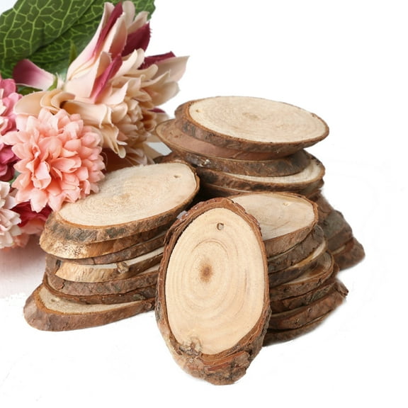 GENEMA 25pcs Natural Wooden Slices Oval Blank Wood Pieces Unpainted Embellishments DIY Crafts Birthday Wedding Display Decor