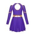 thumbnail image 4 of YIZYIF Kids Girls Cheer Leader Dance Dress Long Sleeve Cold Shoulder Team Uniform Dance Costume Outfit Purple 12, 4 of 7