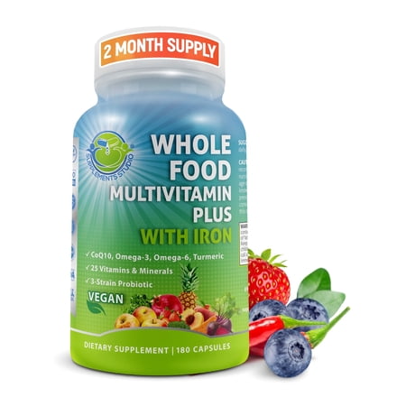 Vegan Whole Food Multivitamin with Iron for Women & Men's Optimal Support, Supplements Studio, 180Ct
