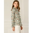 thumbnail image 4 of INSPIRE CHIC Blusa con cuello en V y lazo floral para mujer, camisa de manga larga con volantes y trompeta vintage, top Blanco verde S, 4 of 6