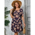 thumbnail image 2 of SHOWMALL Women's Plus Summer Dresses Short Sleeves Floral Casual Midi Dress with Pockets 5X Navy Blue Peony, 2 of 11