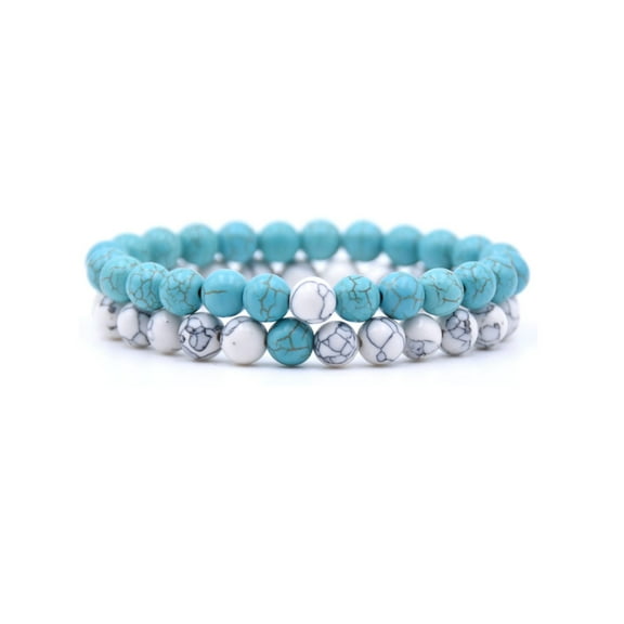 Turquoise White Beaded Stretch Bracelet Set