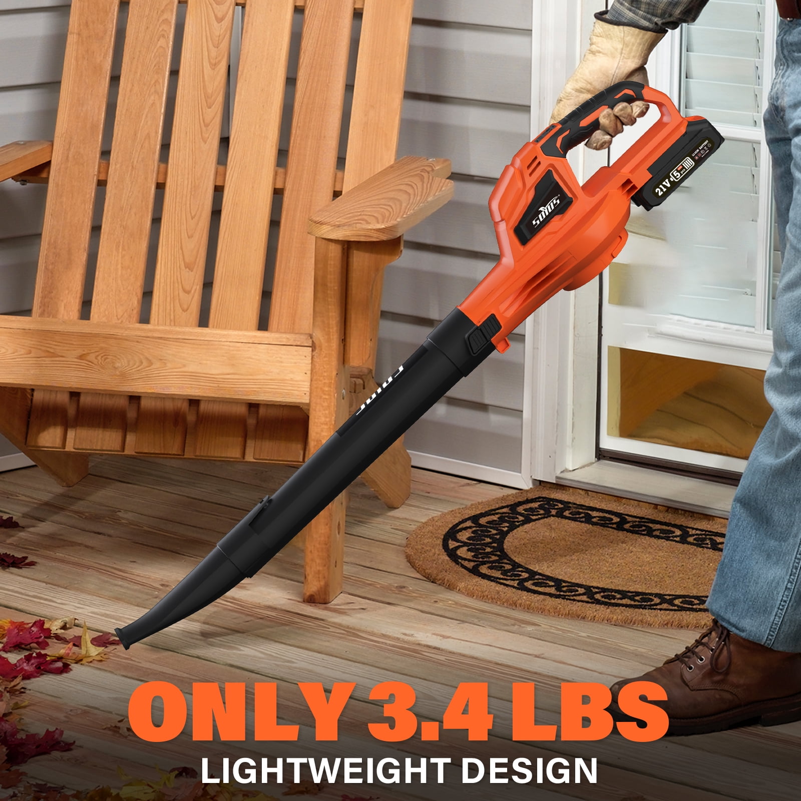 SOYUS Snow Blower, 21V Leaf Blower Cordless with 2x2.0Ah Battery and Charger, 150 MPH Electric Leaf Blower with Two-Speed Mode, Blowers for Lawn Care, Debris Dust Cleaning(Orange)