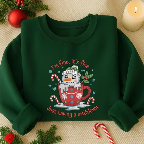 I Am Fine It's Fine Just Having A Meltdown Embroidered Sweatshirt, Mental Health Snowman Embroidered Shirt, Merry Christmas Hoodie