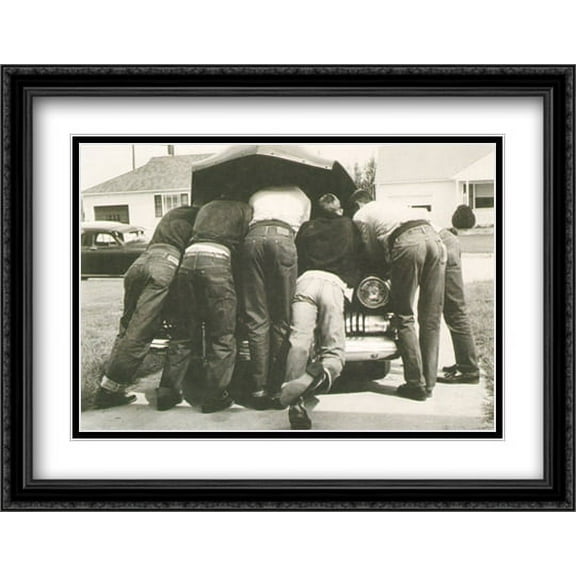 Boys with Their First Car, 1957 2x Matted 32x26 Large Black Ornate Framed Art Print by A. Owen