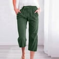thumbnail image 4 of Capri Pants for Women 2025 Solid Color Lightweight Linen Loose Fit Casual Capris with Pockets Womens Cropped Pants, 4 of 5