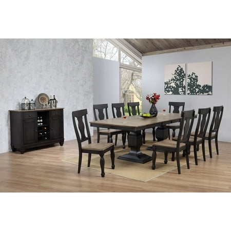 Lowel 10 Piece Formal Dining Room Set Charcoal Oak Wood