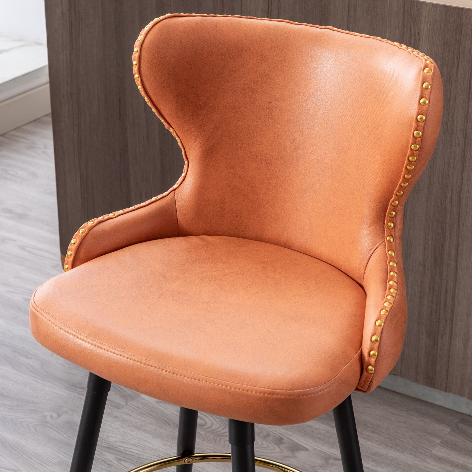 PORKISS Bar Stools Set of 2, 180° Swivel Bar Stool Chair, Modern PU Leather Bar Chairs for Home and Kitchen Counter, Orange