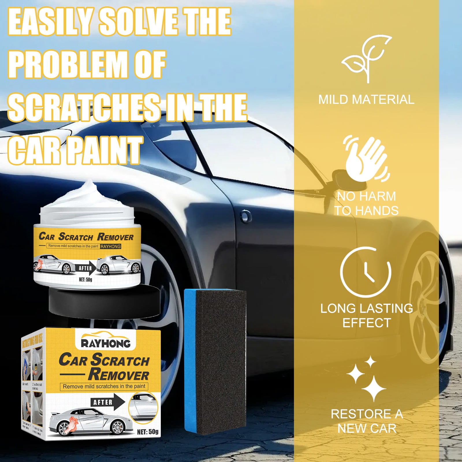 Alvantor Car Scratch Remover Cream Car Paint Scratch Repair Swirls Scratches Restoration Agent, 1.76oz