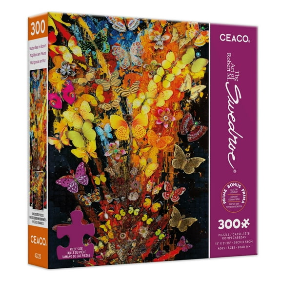Ceaco Robert Swedroe Butterflies in Bloom 300-Piece Interlocking Jigsaw Puzzle for Adults Ages 14 