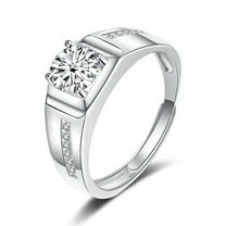 Shiny Full Diamond Ring Round Cut Cubic Zirconia Promise Ring Wedding Ring for Men Silver Ring Eternity Platinum Simulate Adjustable Ring
