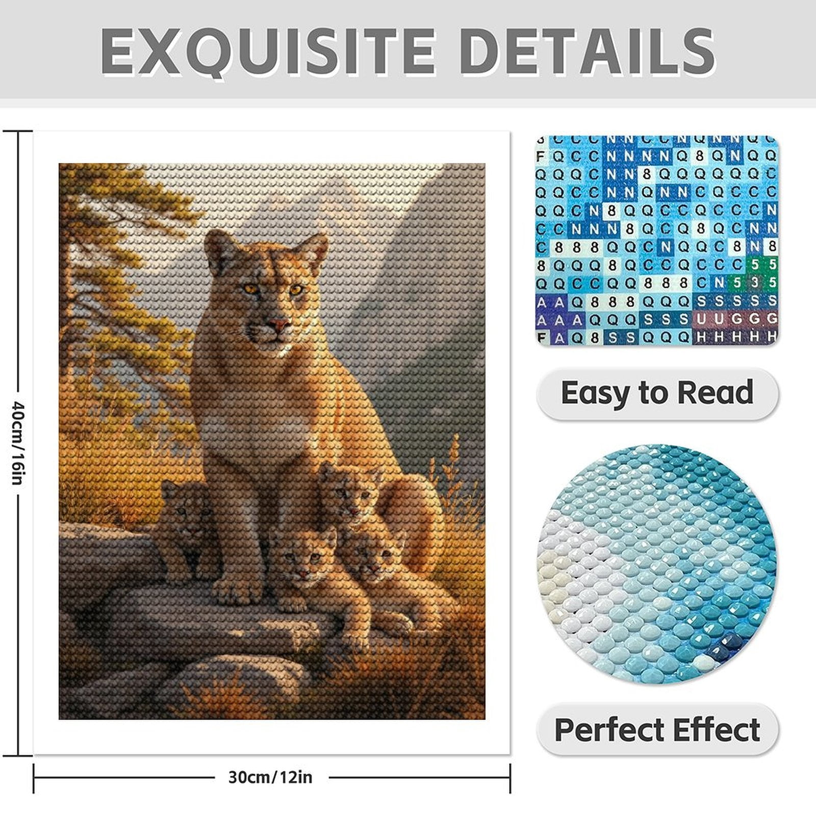 Diamond Art Kit for Adults, Mountain Family Wildlife Scene Diamond Painting for Adults Beginners, DIY Diamond Art Painting Kits, 5D Diamond Painting Crafts for Home Decor 12x16 Frameless
