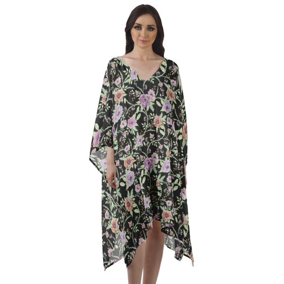 Moomaya Womens Georgette Short Beach Kaftan Beachwear Bikini Coverup Midi Dress