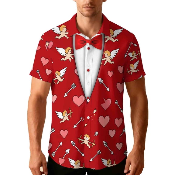 Men's Valentine's Day T-Shirt,Funny Printed Short Sleeve Button Down Summer Beach Casual Hawaiian Shirt Valentine's Day Gift for Him