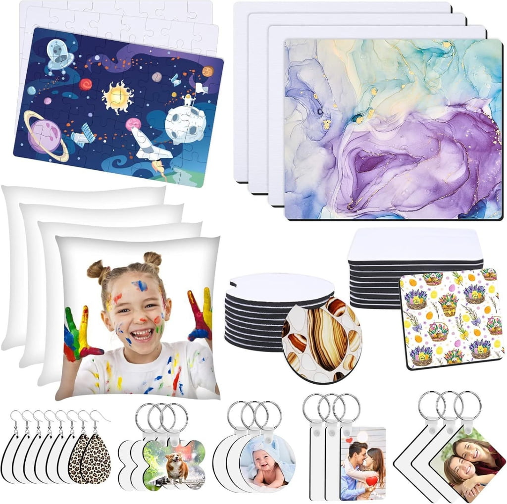 ZPAQI 82Pcs Clear Acrylic Sublimation Blanks Customizable Heat Transfer Pendant Set