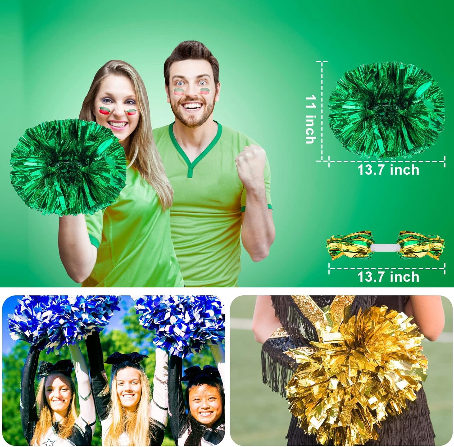 AOPANDA  Cheerleading Pom Poms with Baton Handle for Team Spirit Sports Dance Cheering Kids Adults(Pink and 10PCS）