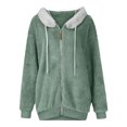 thumbnail image 3 of Lixiuxyad Fuzzy Jacket Women Full Zip Casual Warm Winter Jacket with Hood Trendy Fluffy Sweater Outwear Green, 3 of 3