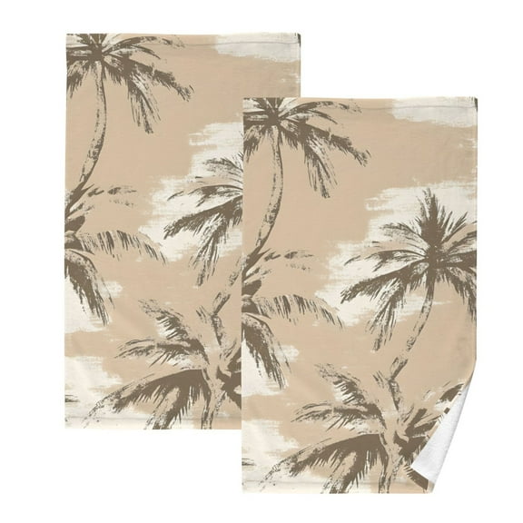 Ryvnso Retro Palm Tree Pattern Cotton Hand Towels Sets Face Towel 2 PCs Bathroom Decorative