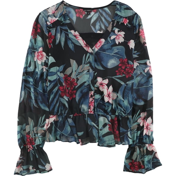 GUESS Womens Montara Peasant Blouse, Black, Small