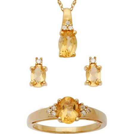 2.24 Carat T.G.W. Citrine and CZ 14kt Gold over Sterling Silver Oval Pendant, Earrings and Ring Set