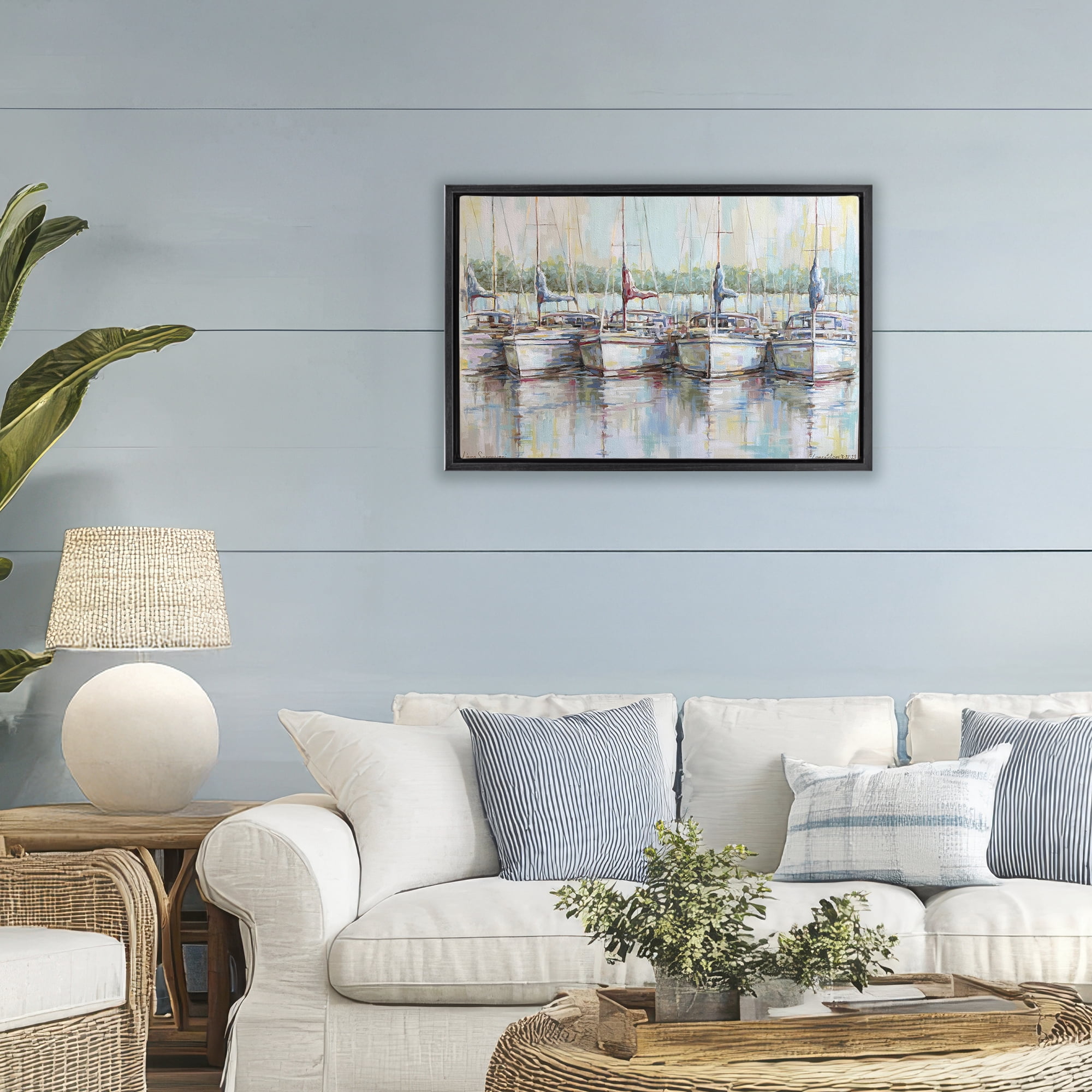 Stupell Industries Morning At The Marina Black Framed Floater Canvas Wall Art, design by Linda Sperruzzi