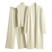 EINCcm Women's 3 Piece Knit Lounge Set Long Sleeve Cardigan Sleeveless Turtleneck Tank Top and Wide Leg Pants Matching Set