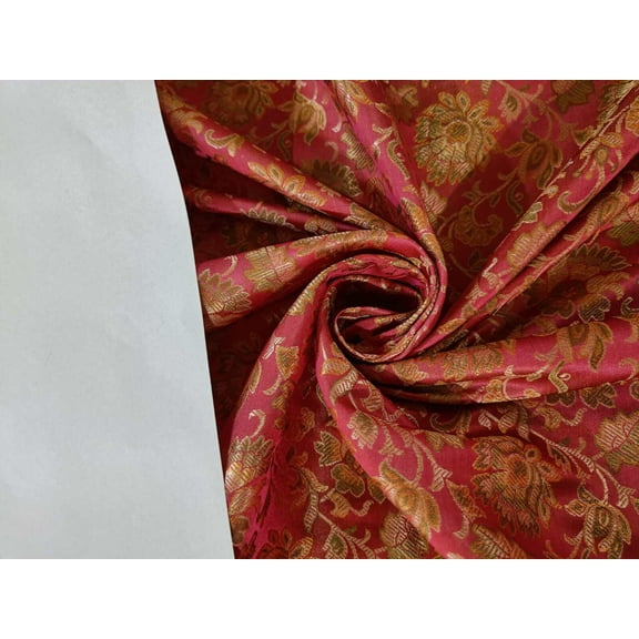 Silk Brocade fabric 44" wide available in 4 colors coral, burgundy ,green and nude BRO897