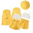 thumbnail image 5 of KYAIGUO Kids Toddler Girls Summer Formal Suit Set Outfits 4PCS Set Baby Sleeveless Jackets + Short Pants+C amisole+Hat Set ,Sizes 2-9T, 5 of 6