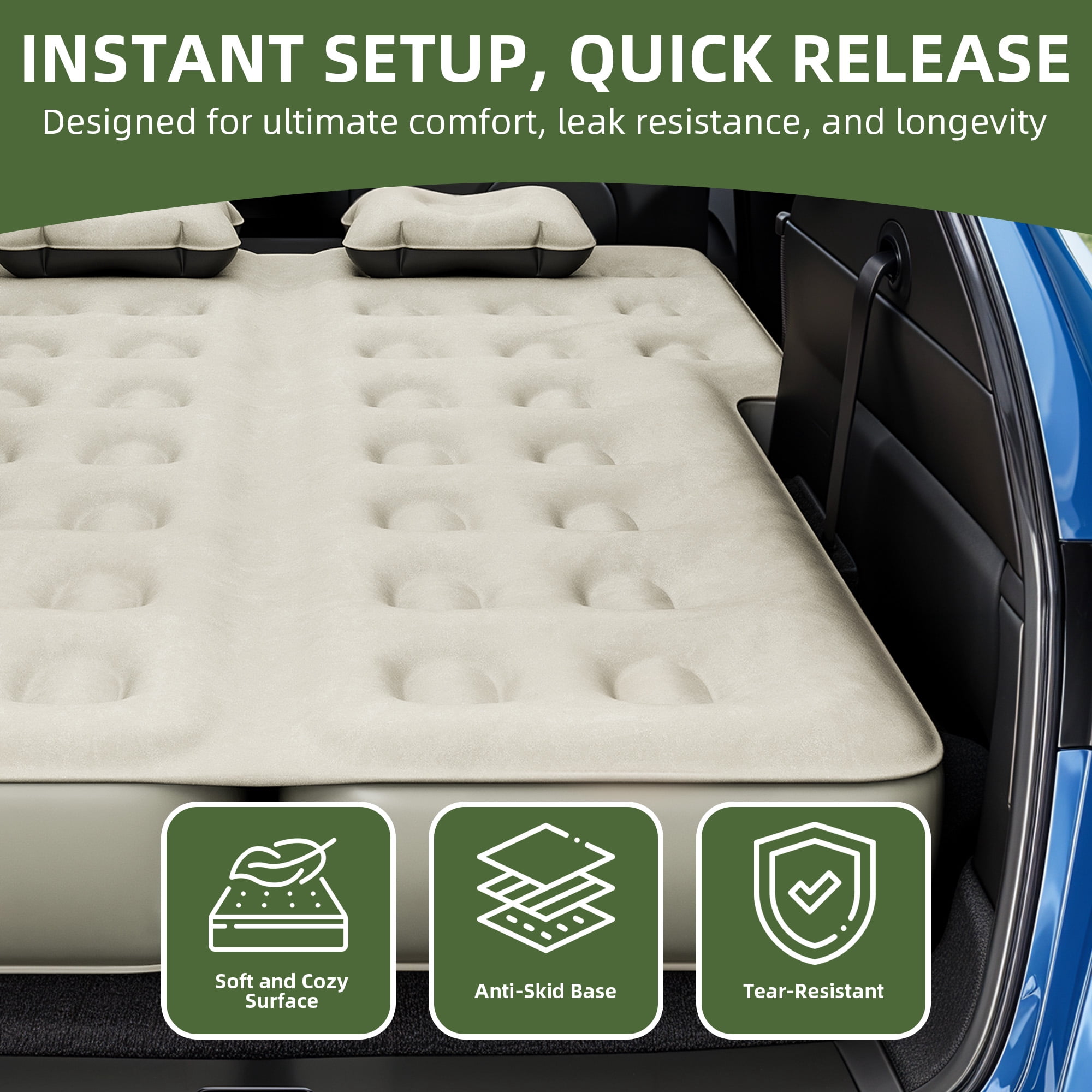 Uforic Inflatable Car Air Mattress with Pump, Portable SUV Air Bed with Pillows for Camping, Home, Travel, Gray