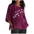thumbnail image 2 of Hauts d'Été pour Femmes 2023 Femmes Été Aguichant Imprimé Régulier à Boutons Col Rond Manches Courtes Femmes Manches Trois Quarts Haut Bohème Grande Taille T-Shirt pour Femmes, 2 of 5