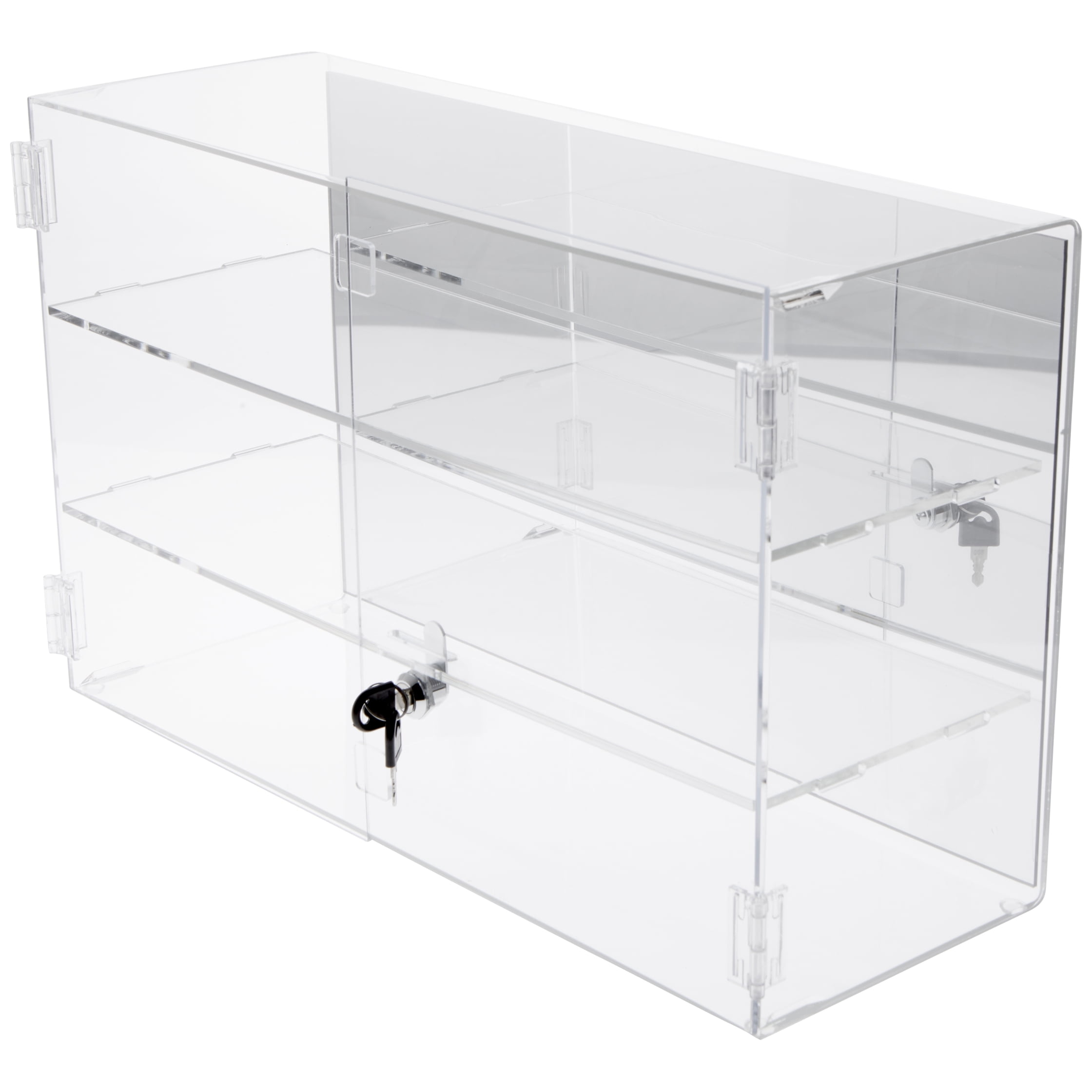 Plymor Clear Acrylic Rectangular Locking Display Case Mirrored 2 Shelves