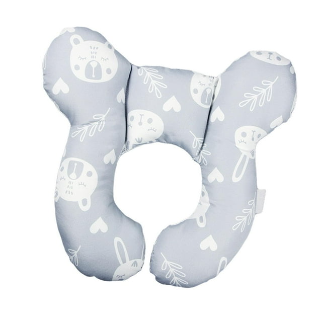 Almohada para el cuello del bebé,Almohada de apoyo para el cuello del bebé Reposacabezas en forma de U,Almohada de viaje para bebé con soporte para el cuello para recién nacidos y Oso gris