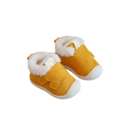 

Woobling Girls Fuzzy Slippers Faux Fur Winter Slipper House Warm Crib Shoes Bedroom Flats Cute Walking Shoe Fluffy Non-slip Yellow 4C